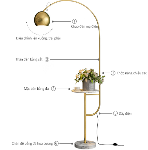 Mẫu đèn cây đứng Nordic kết hợp bàn decor