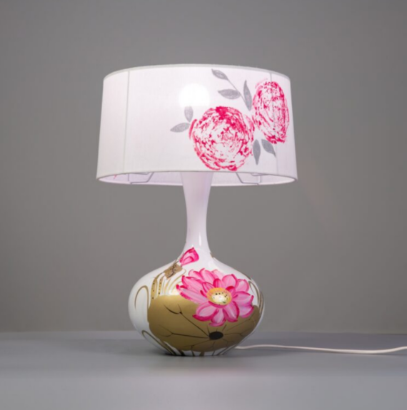 Mẫu đèn gốm để bàn trang trí hoa hồng ĐĐB07